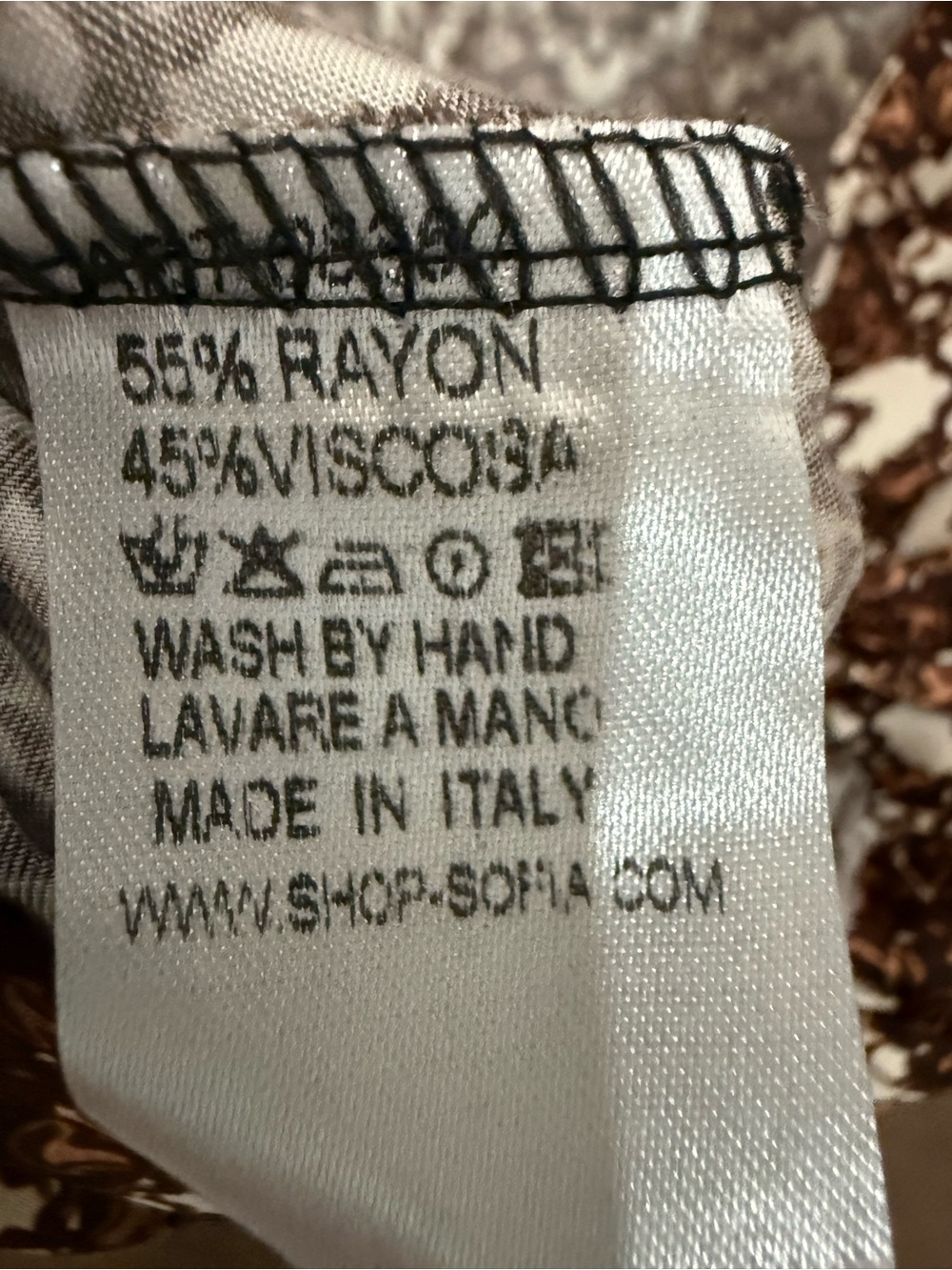 Sofia Made in Italy Leo Wrap Top OneSize Brown Ivory Abstract Print Surplice NWT - Picture 5 of 5
